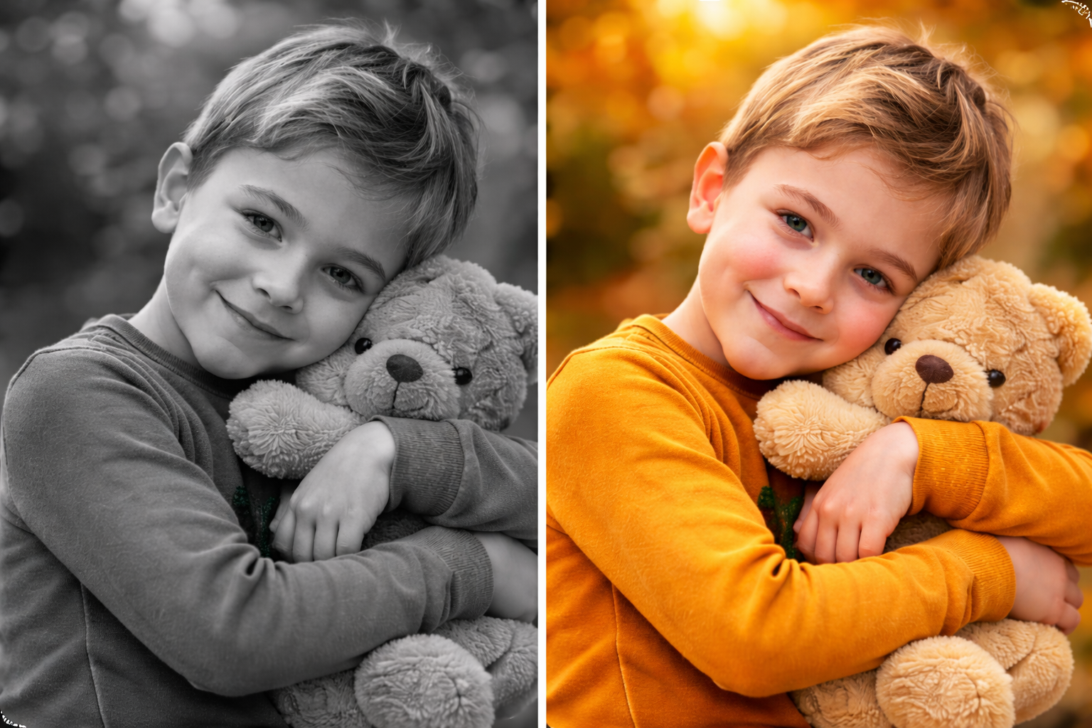 AI Colorization - before and after black-and-white photo colorization demo